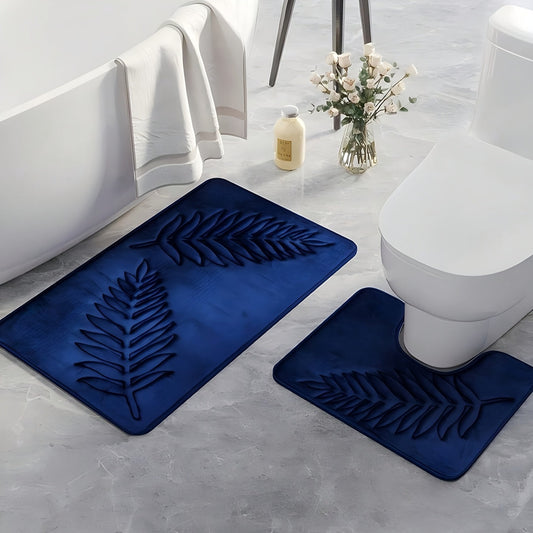 Set of bath rugs with a geometric leaf pattern, made of stain-resistant machine-made non-woven polyester with anti-slip backing. Each rug is 1.2cm thick and weighs 600g/㎡, making them ideal for use in the bathroom, living room, kitchen, or entrance.