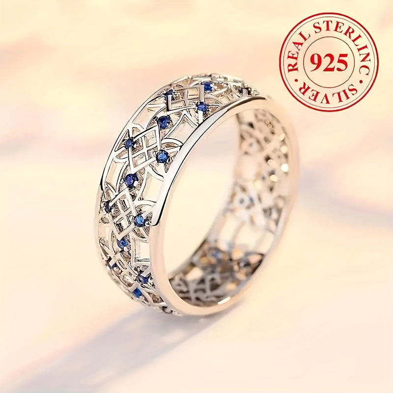 This stunning women's wedding ring is made of elegant 925 pure silver and features a beautiful blue super glossy zirconia stone. It is perfect for daily wear or as a special gift for occasions such as weddings, Valentine's Day, birthdays, parties, and