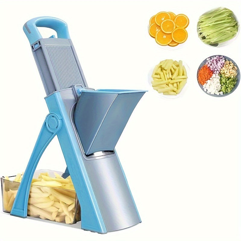 Vegetable slicer with stainless steel blades, ABS food chopper and dicer, large capacity mandoline cutter for fruits and vegetables, no electricity required.