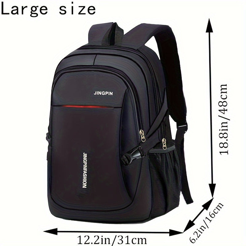 Canvas backpack with large capacity for men and women, featuring Korean style and a computer compartment. Perfect for travel and middle school students. Random pull handle direction.