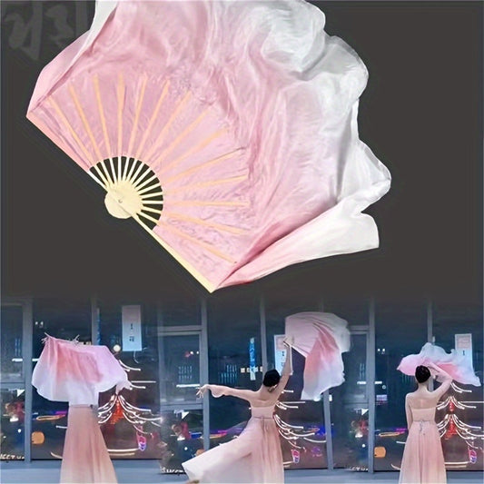 Lotus Pink Gradient Folding Dance Fan - Double-Sided Silk, Ideal for Performances, Parties & Home Decor with an Elegant Touch