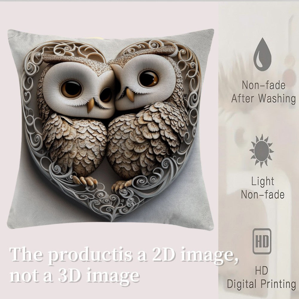 Adorable Owl Valentine's Day Pillow Cover - 45.72x45.72cm, Made of Sturdy Polyester, Easy Zip Closure, Machine Washable - Ideal for Decorating Indoors and Outdoors