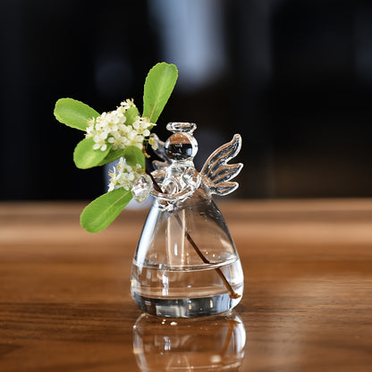 Stylish glass vase shaped like an angel, versatile for fresh or dried flowers, ideal for living room or dining table decor, no batteries needed.