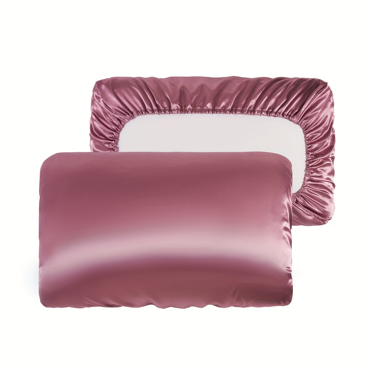 Two soft and breathable satin pillowcases with elastic cord, ideal for a comfortable night's sleep in your bedroom.