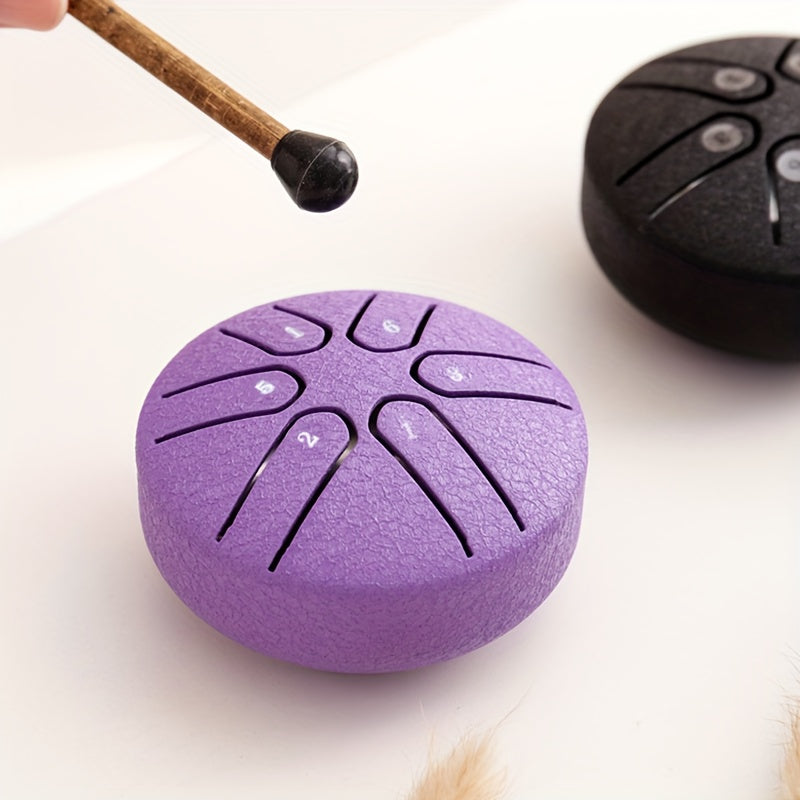 7.62cm 6-note Mini Ethereal Drum for Meditation, Percussion, Instruments, Music, Yoga, and Education, available in Black, Green, Purple, Navy, and Golden colors.