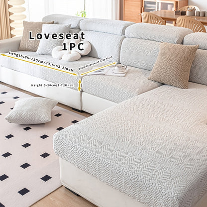 Boho Stretch Sofa Cover made of elastic polyester and spandex, pet-friendly, machine washable, fits various sofa sizes.