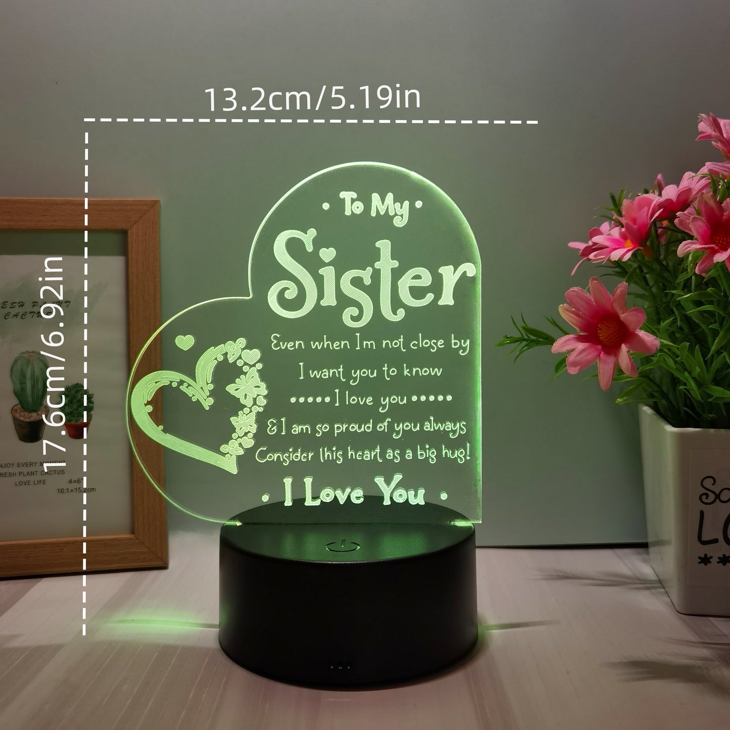 3D LED Night Light for Sister, USB Powered Decoration, Love Message Lamp for Bedside - Perfect Gift for Special Occasions - No Batteries Needed