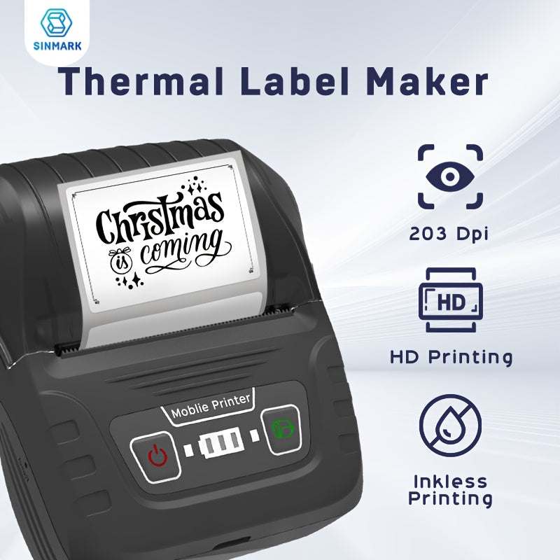 SINMARK Portable Thermal Label Maker Printer with 1 Roll Labels, USB Charging, Rechargeable Battery, Wireless.