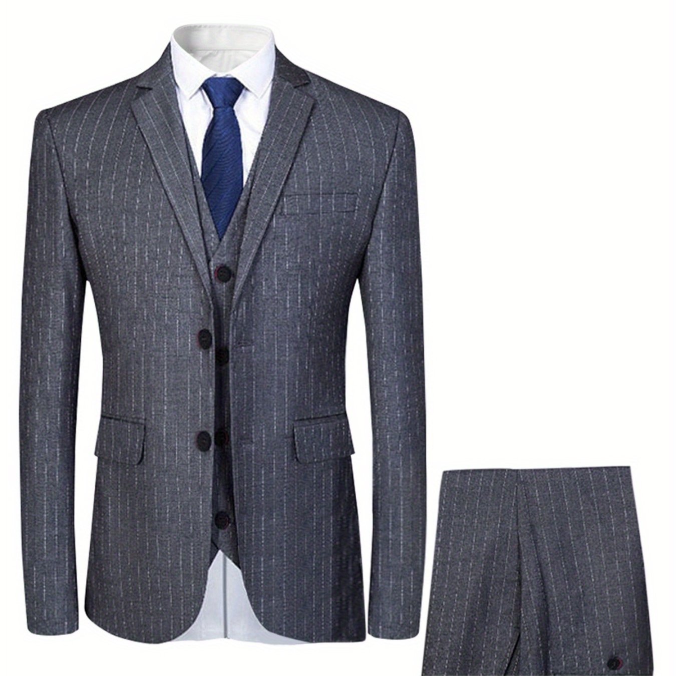 Men's striped three-piece set with plaid suit for weddings and parties.