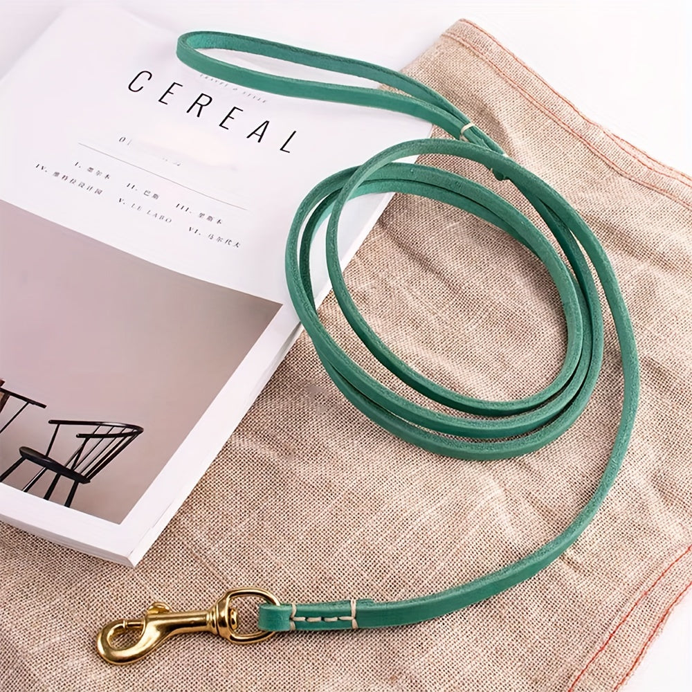 High-quality dog leash for small to medium breeds, featuring a soft and comfortable design with a stylish golden metal handle. Available in black, brown, red, and green color options. Ideal