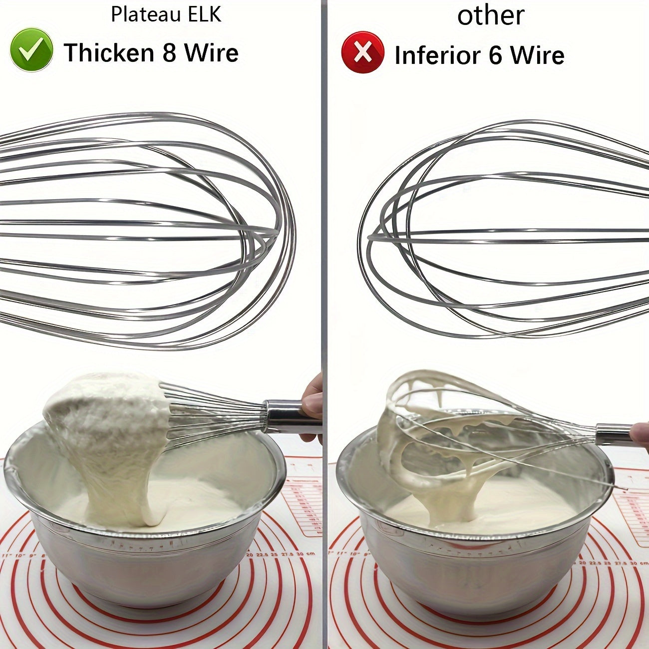 Durable stainless steel whisk set of 3 for manual whisking, beating, and stirring. Food-grade and easy to clean with ergonomic design. No batteries required.