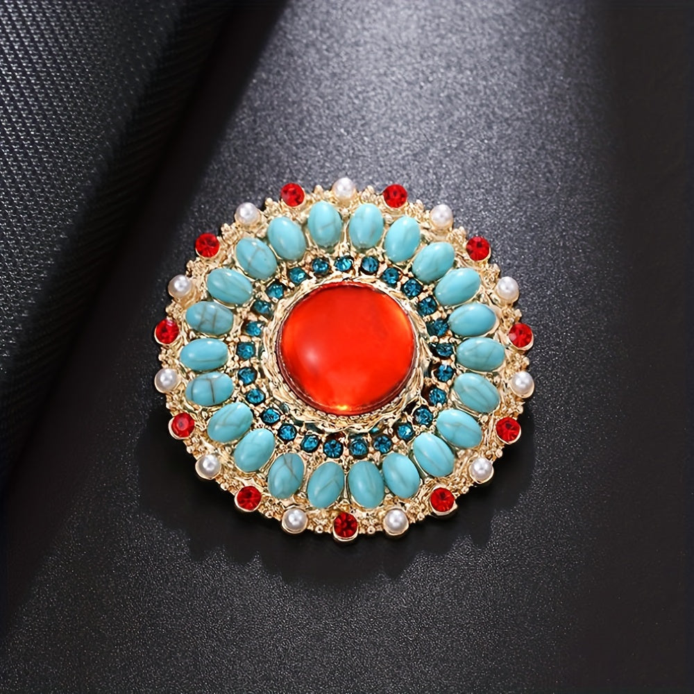 Turquoise Crystal Boho Style Brooch - Clothing Accessory