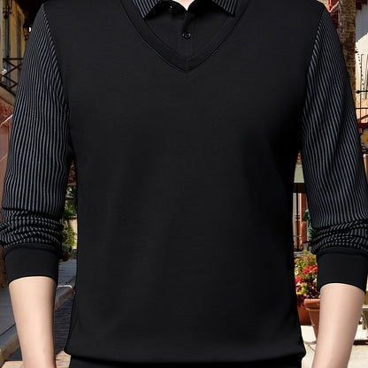 Men's long-sleeve golf shirt with breathable fabric for spring/fall wear.