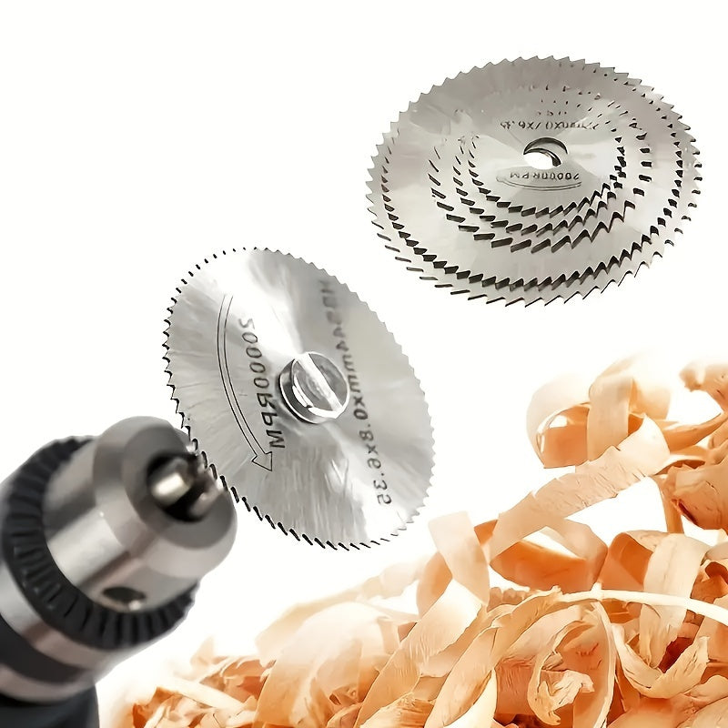 Set of 6 mini circular saw blades made of high-speed steel, waterproof, with chain saw disc. Ideal for precision cutting in wood and aluminum.