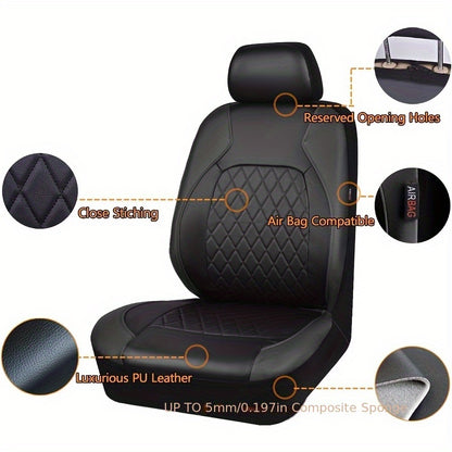 Upgrade your car seats with premium 5-seater comfort car seat covers featuring PU leather diamond pattern, suitable for airbags, breathable, with zipper design for a luxurious experience.