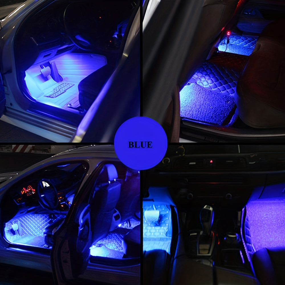 Car LED foot light strip with music voice control, app control, and RGB decorative lighting.