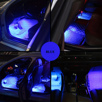 Car LED foot light strip with music voice control, app control, and RGB decorative lighting.