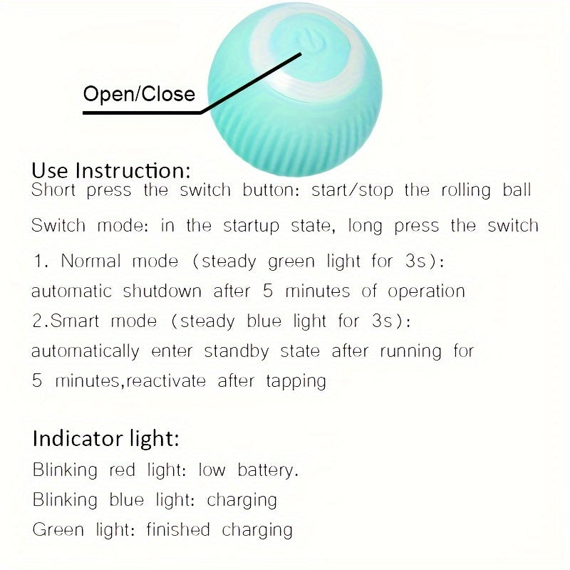 Electric smart cat toy ball with USB rechargeable automatic movement for small cats, with two active modes, suitable for small cats and dogs.