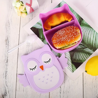 Convenient Lunch Box decorated with a Cartoon Owl, crafted from BPA-free plastic, perfect for Picnics or School, and includes separate compartments for organization.