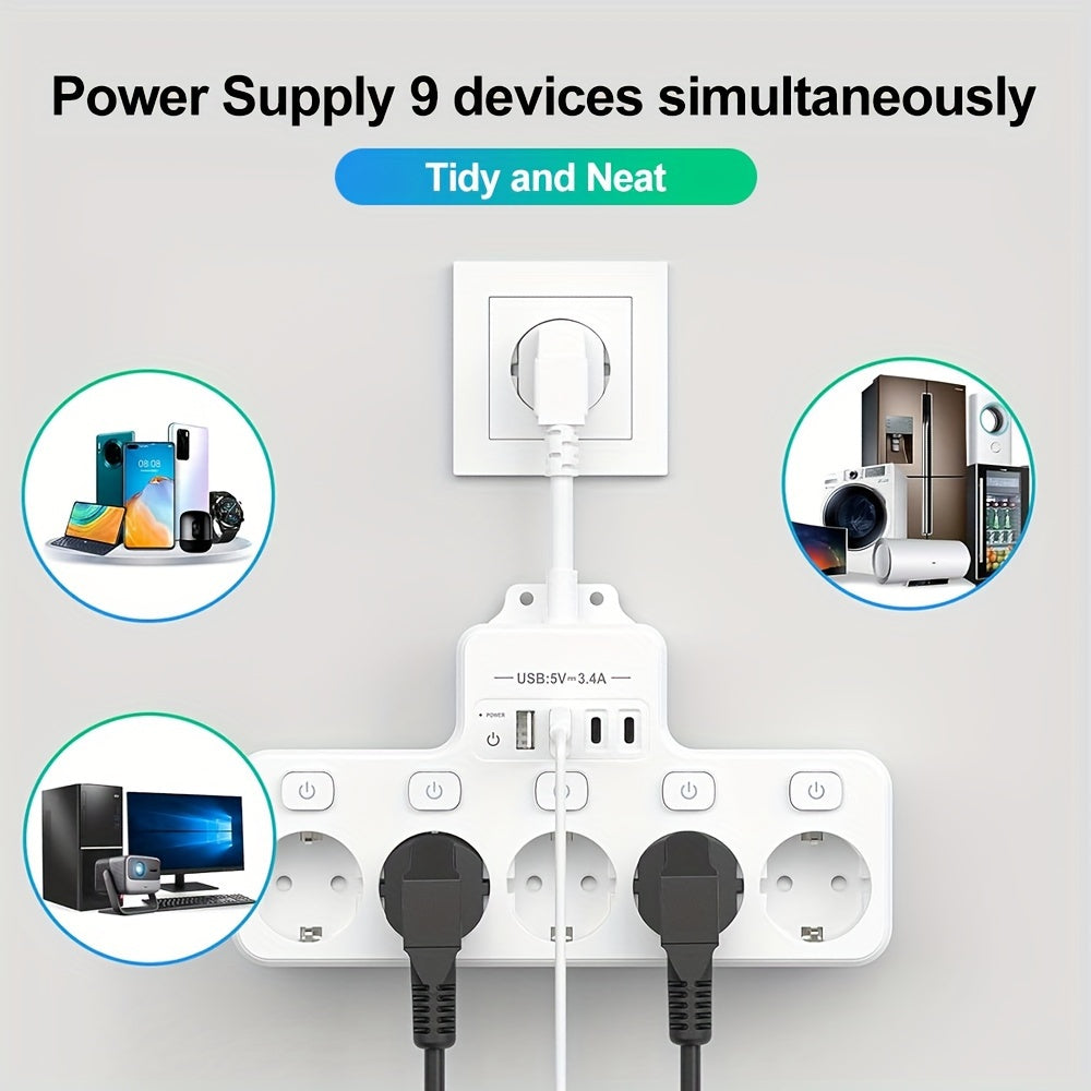 European Style Power Socket with Switch, USB Charger, and Fireproof Design for Multiple Rooms.