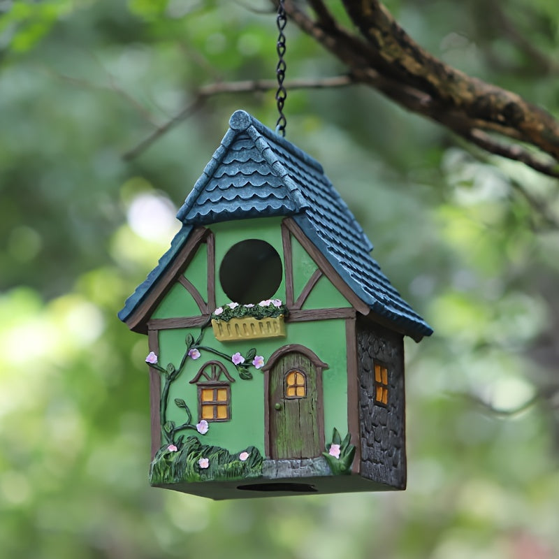 Outdoor hanging bird house suitable for outdoor decoration, hand-painted and rural in style.