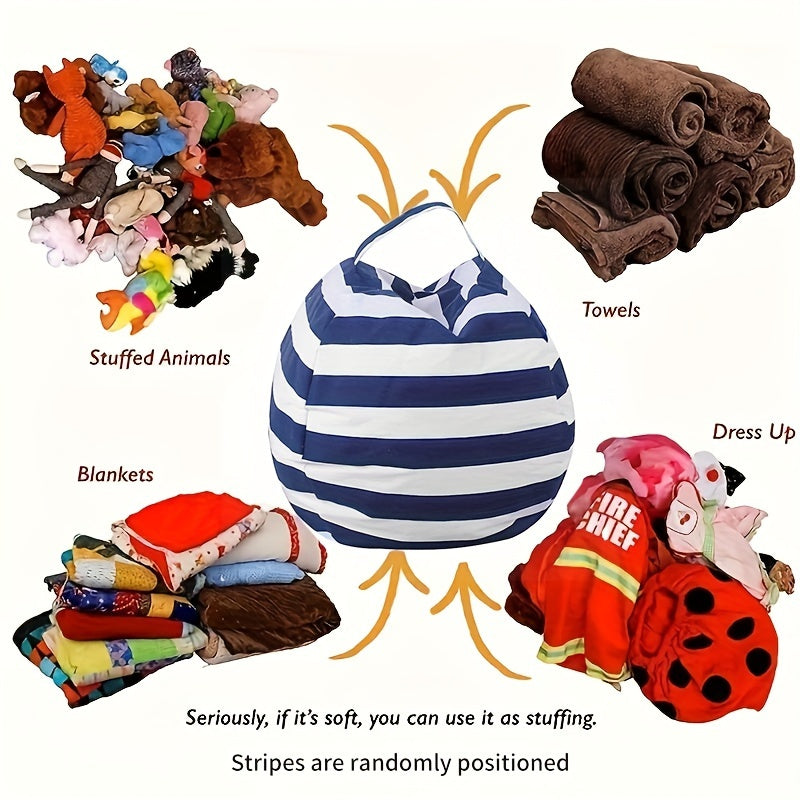 Bean bag chair cover with stripes in a 1-pack, designed for kids. Can fit multiple sizes of stuffed animals and has a zipper for easy access. Doubles as a portable quilt organizer and creative floor cushion sofa for children.