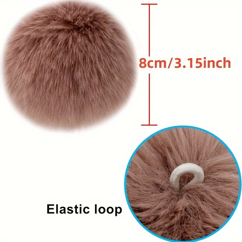 Soft Faux Rabbit Fur Pom Poms with Elastic Loops Set of 12 - Great for Hats, Keychains, Scarves, and Bags - Perfect for Christmas and Halloween Decorations