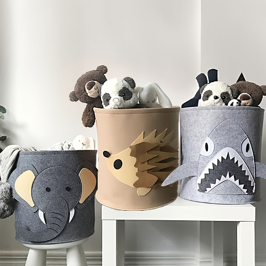 Round Bucket Design Cartoon Animal Laundry Hamper - Cute and Convenient Storage Solution for Kids' Toys, Nursery Clothes, and Laundry - Large, Foldable, and Adorable