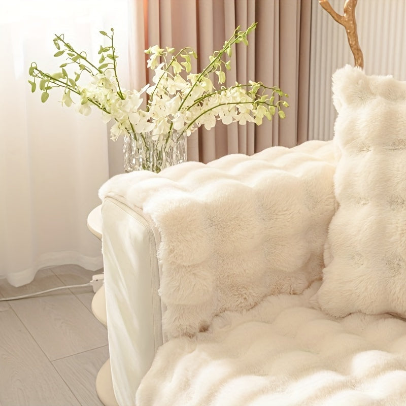 Winter plush sofa cover, anti-slip, dustproof slipcover for couch in living room, office, bedroom, home decor.