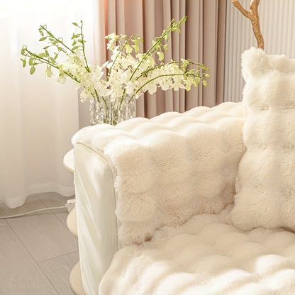 Winter plush sofa cover, anti-slip, dustproof slipcover for couch in living room, office, bedroom, home decor.