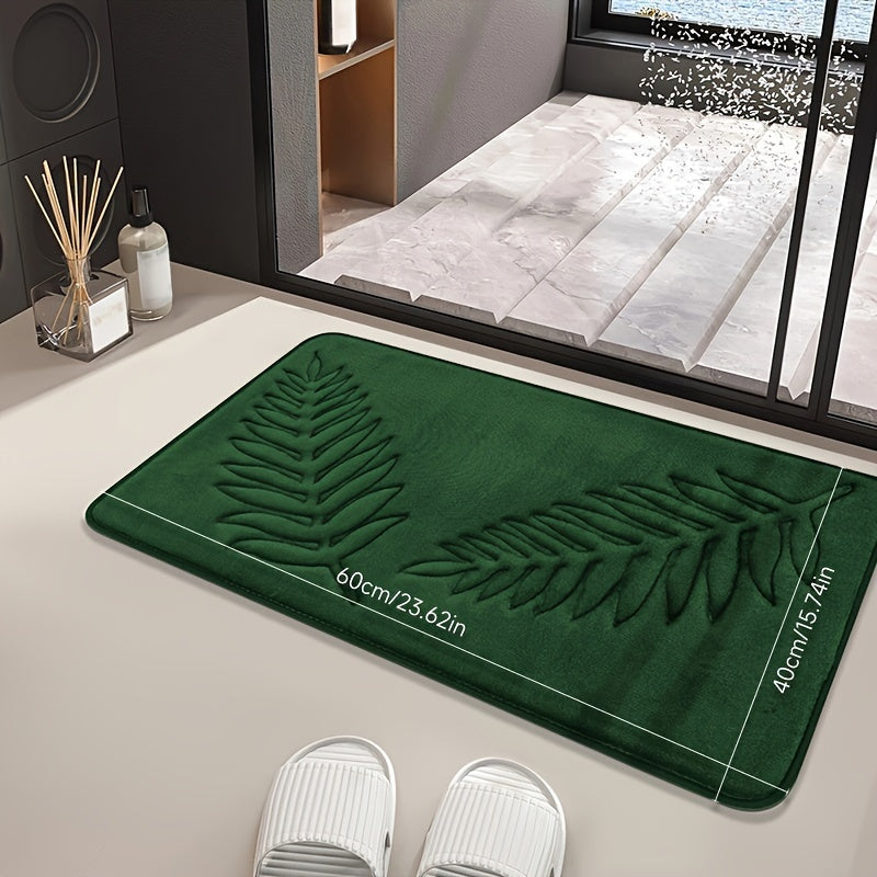 Non-Slip Leaf Pattern Bathroom Mat - Absorbent, Quick-Dry Polyester Floor Rug for Home Decor