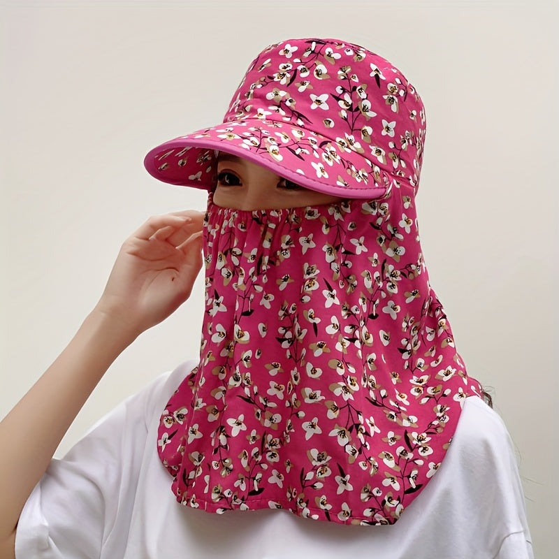 Polyester woven sun hat with eaves shawl for spring and summer with breathable design, machine washable.