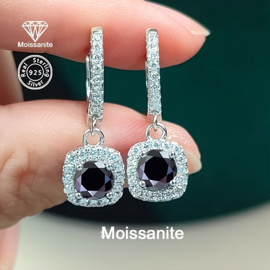 Indulgent 925 Sterling Silver Earrings featuring 1 Carat Black Moissanite - Ideal for Special Occasions like Birthdays, Valentine's Day, Christmas, Halloween, Thanksgiving, New Year, Parties, and Weddings - Versatile and Elegant Women's Jewelry -