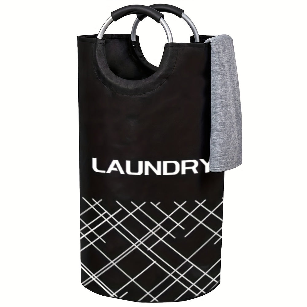 Large Capacity Laundry Basket with Waterproof Fabric and Foam-Protected Aluminum Handles, perfect for Dorm, Family, and Travel. Collapsible, Folding, and Tall Clothes Organizer in Casual Style Round Shape. Laundry Basket is 1 pc and has a capacity of