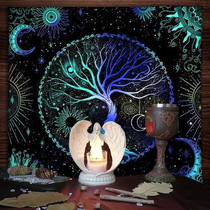 1pc Tarot Tablecloth featuring life tree and moon phase designs, suitable for tarot readings, altar cloths, witchcraft, table games, and room decoration.