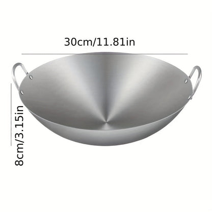 1 piece of Thickened Stainless Steel Wok suitable for Gas Stovetop and Induction Cooker. This kitchen utensil is a must-have for your collection of kitchen gadgets and accessories, adding style and functionality to your home cooking. Available in 30.0cm