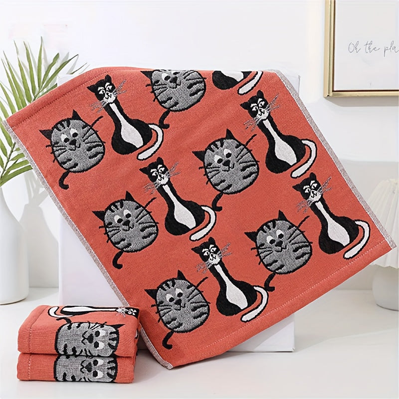 Soft cotton towel with cat pattern, sized 34.01 * 40.01 cm, ideal for bathrooms and kitchens.