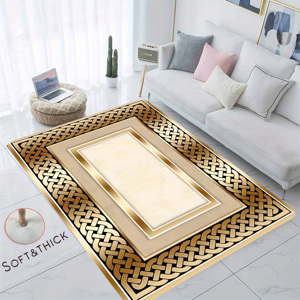 One piece of European-style luxury and elegant bedroom carpet, designed with water absorbency and cleanability in mind. This non-slip floor mat is perfect for use in entrances, living rooms, kitchens, and bathrooms. It weighs 480g and has a thickness of