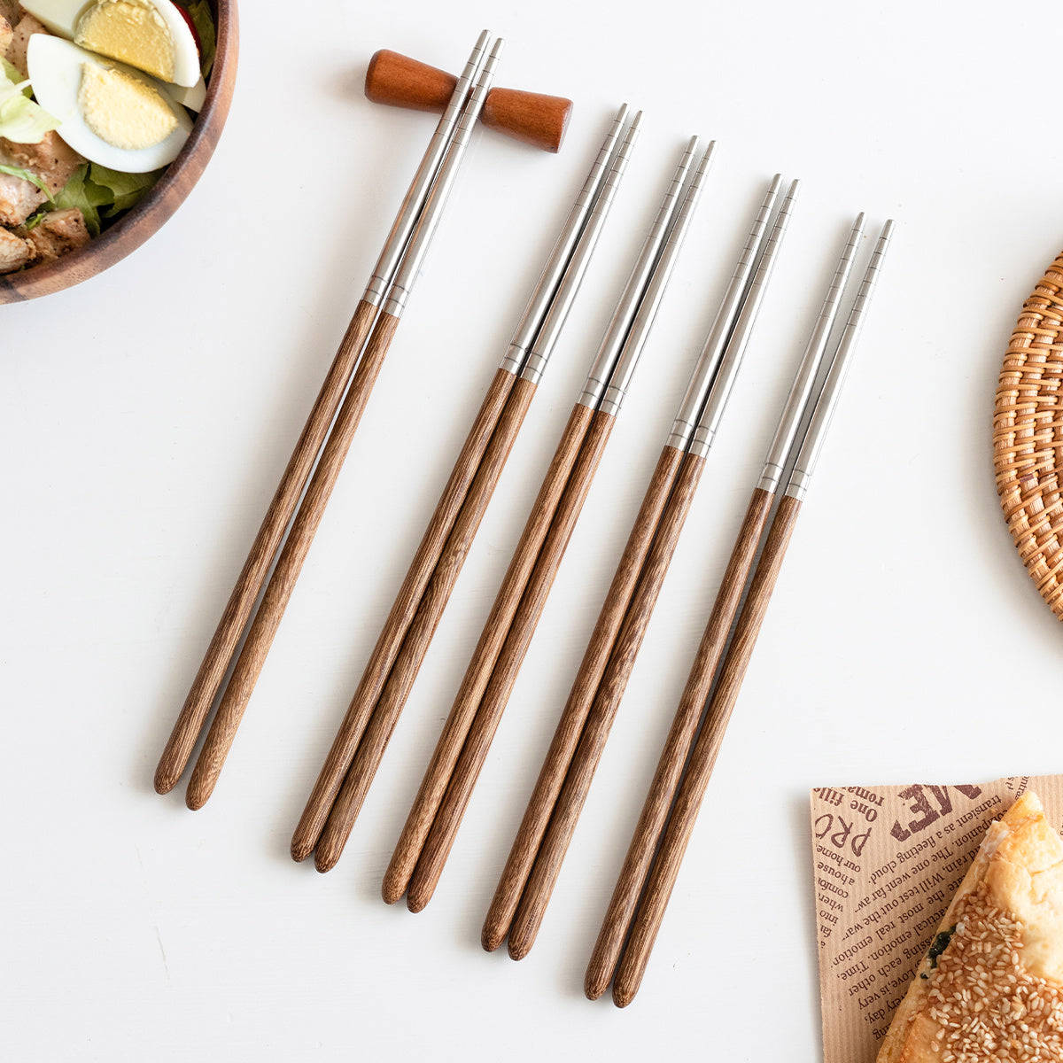 1 pair of stylish and durable wooden and stainless steel chopsticks