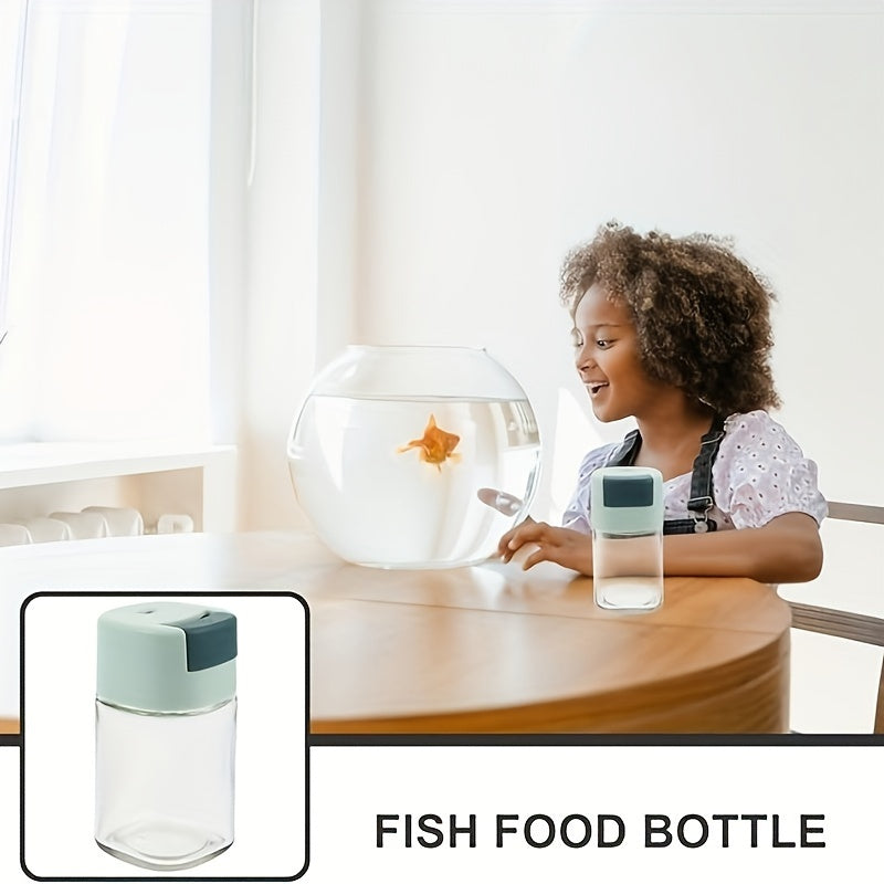 Precision fish feeding bottle with moisture-proof design and non-automatic dispenser for accurate portion control, ideal for feeding fish in aquariums.