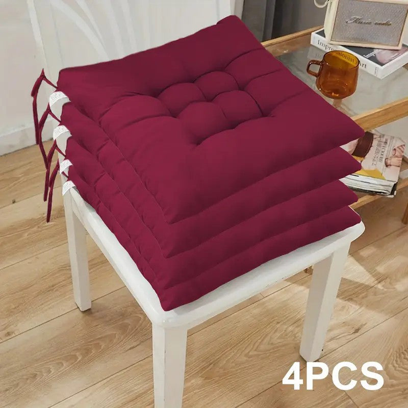 4-Pack Polyester Chair Cushions: No power needed, durable, plush design for garden, restaurant, car, and office chairs.