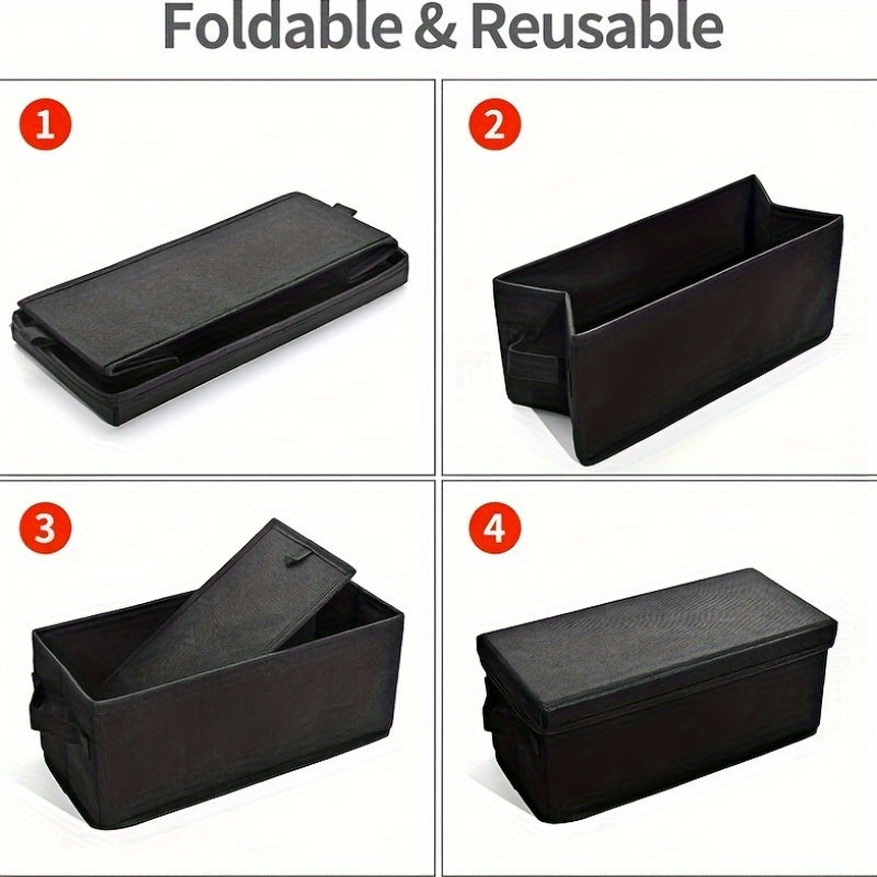 Set of three fabric CD storage boxes with lids and handles, featuring a brushed finish. Can be used as a multipurpose recessed shelf DVD organizer. This electricity-free media case is perfect for use at home, in the office, or in the car. Can hold up to