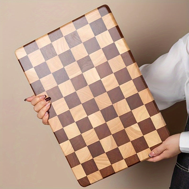 Premium oak wood cutting board for the kitchen, ideal for chopping vegetables, fruits, steak, and bread. This thick and durable butcher block features a checkerboard design and is food contact safe, making it a versatile and high-quality addition to your