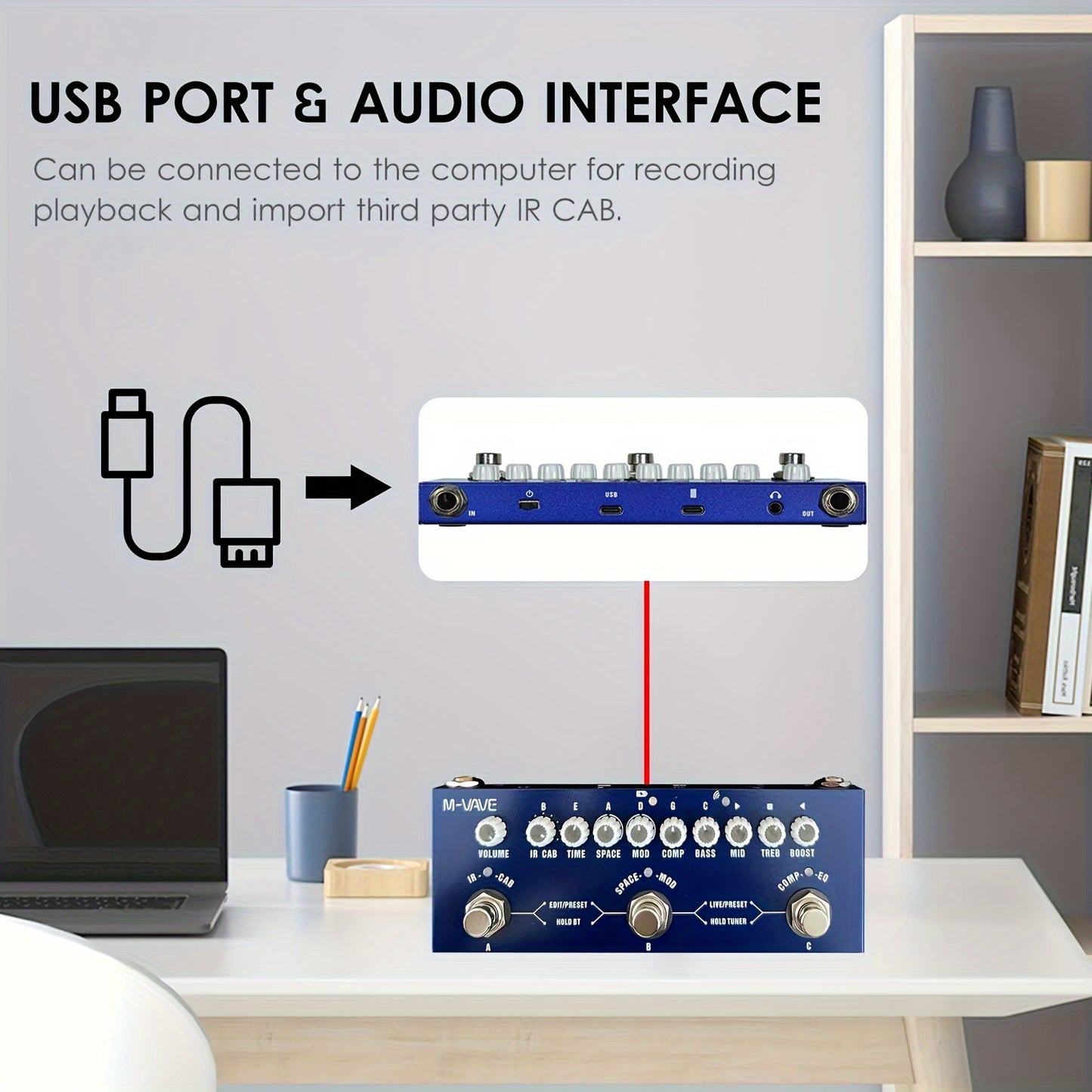 M-VAVE Portable 3-in-1 Guitar Pedal - USB Rechargeable Effects Processor for Electric, Bass, & Acoustic Guitars - Durable Iron Construction with Color-Coded Knobs, True Bypass, LCD Display