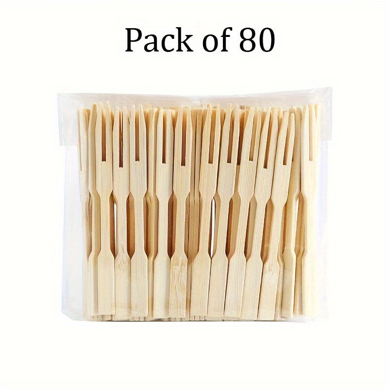 Set of 80 Pairs of Disposable Bamboo Cutlery - Eco-Friendly Forks for Various Celebrations: Weddings, Birthdays, Housewarmings, Bachelor Parties, Father's & Mother's Day, July 4th, and Cinco de Mayo.