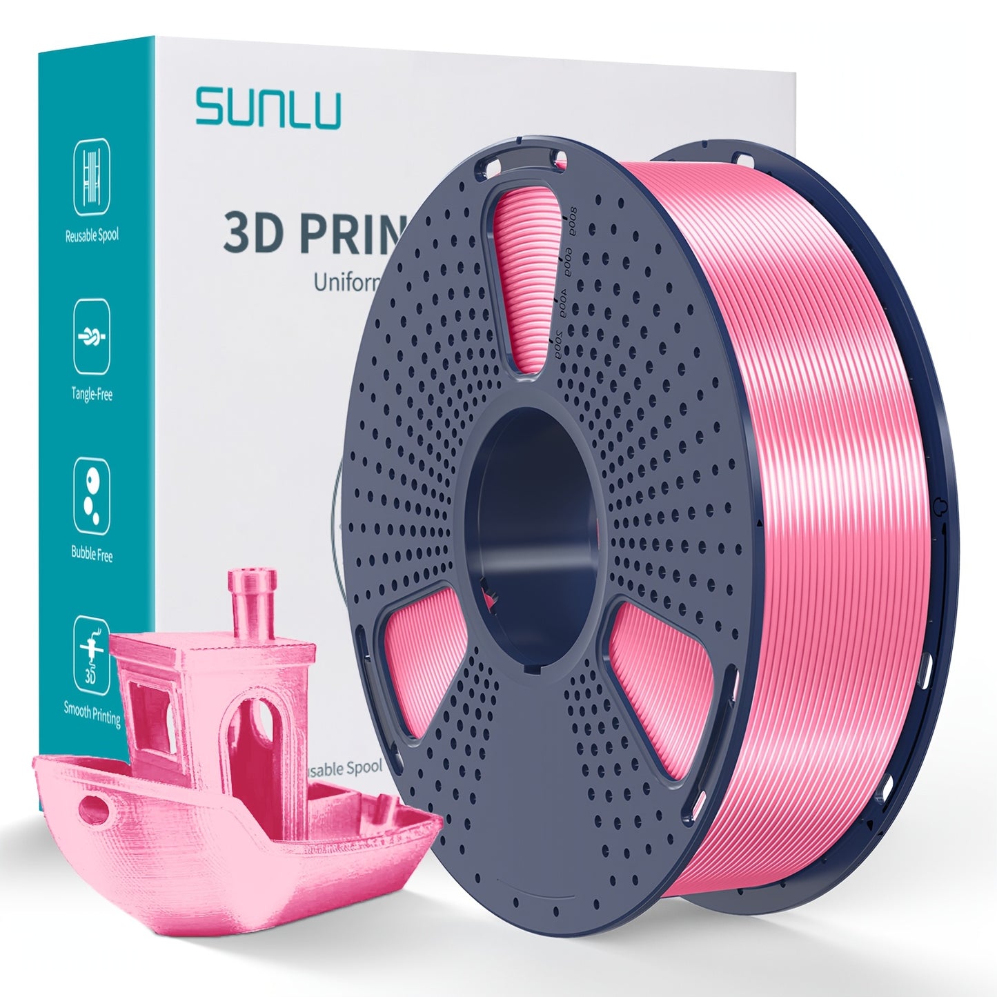 1kg of SUNLU Shiny PLA 3D Printer Filament, 1.75mm, with Smooth Surface and Dimensional Accuracy +/- 0.02mm in Light Golden Color.