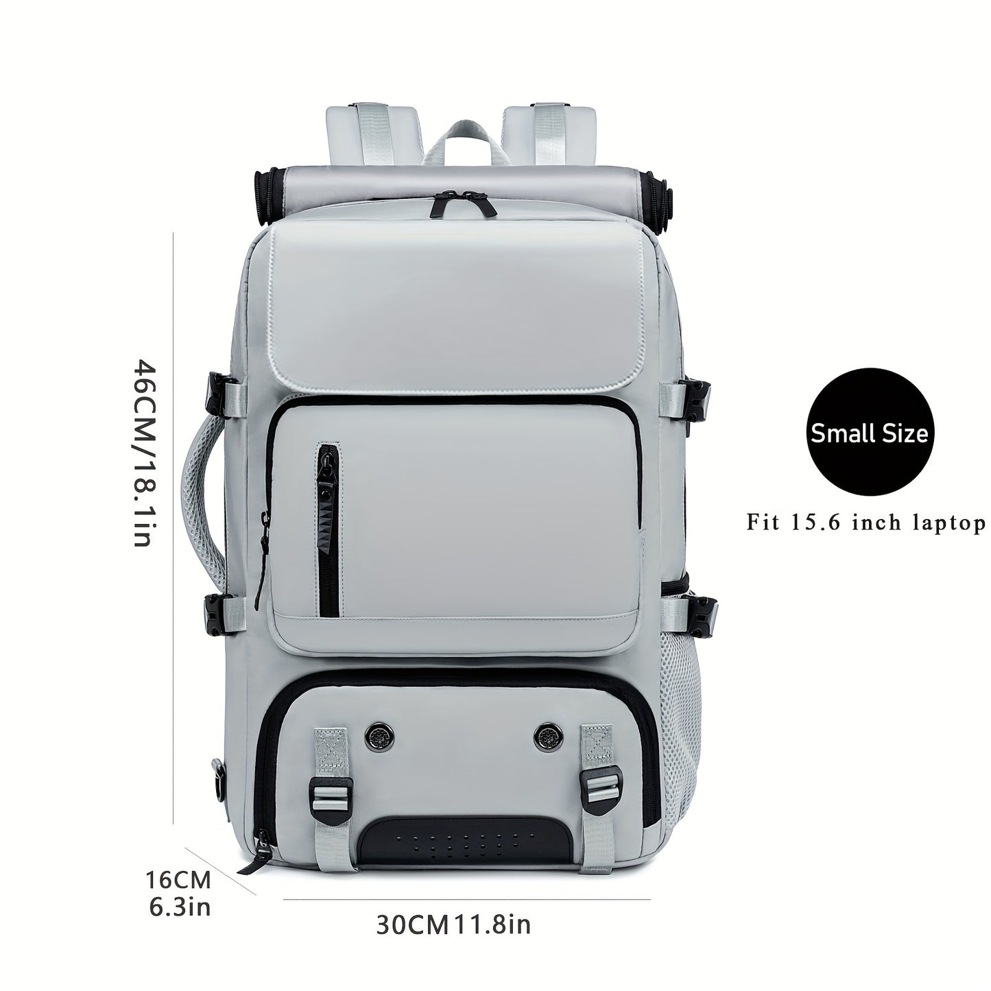 Men's travel backpack with large capacity for hiking, business, and laptops, includes a waterproof shoe bag.