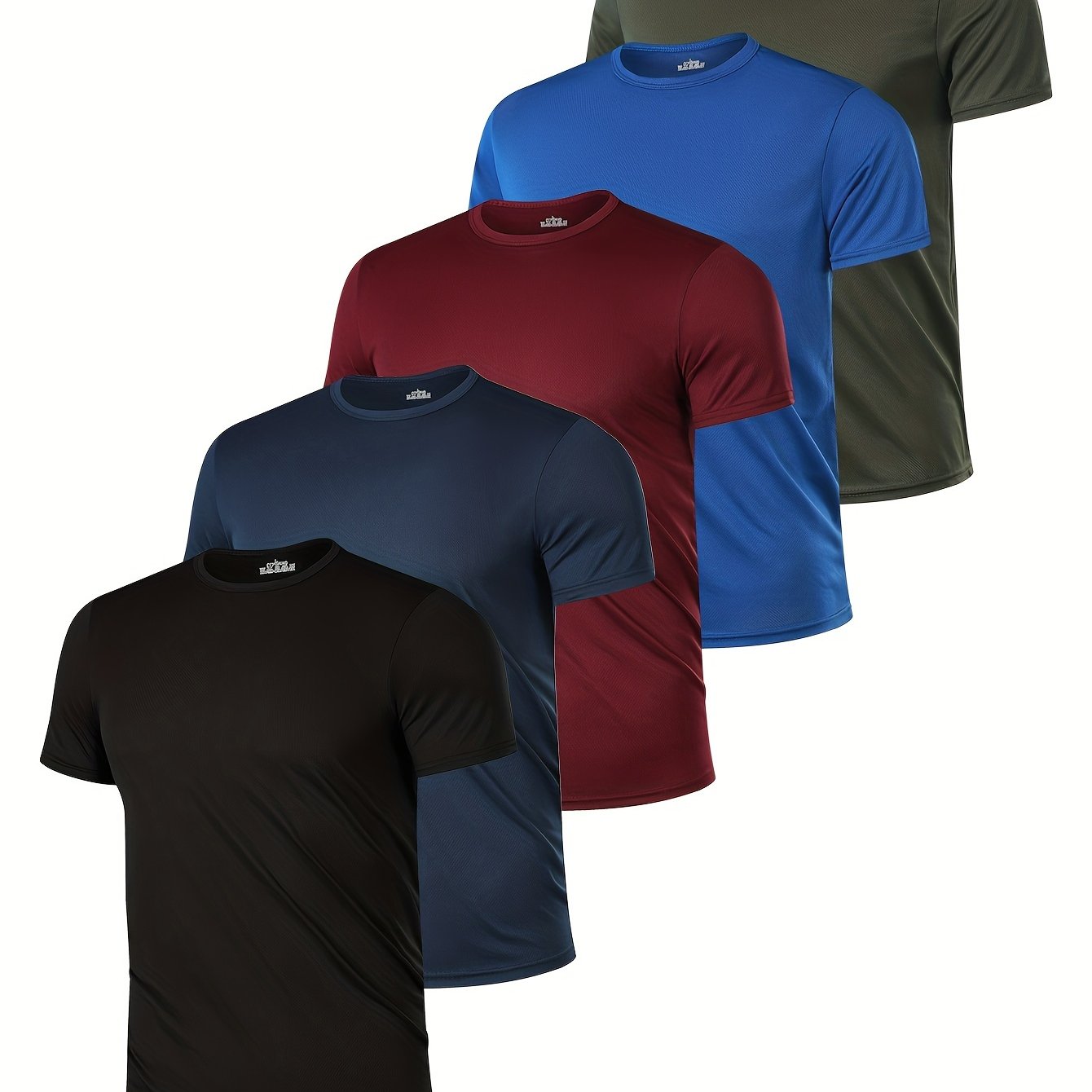 5 Men's Quick-Dry Running T-Shirts in Black, Short Sleeve, and Lightweight Polyester for Summer Sports and Casual Wear.