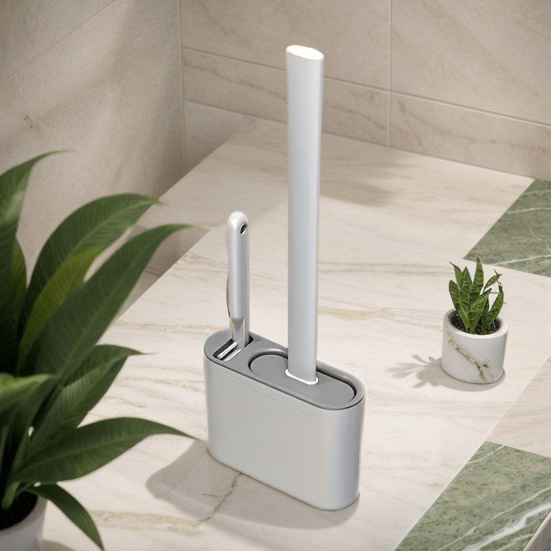 Introducing the WYX Toilet Brush: a versatile household tool designed with a long handle to reach all areas, soft bristles for effective cleaning, and a base for convenient storage.