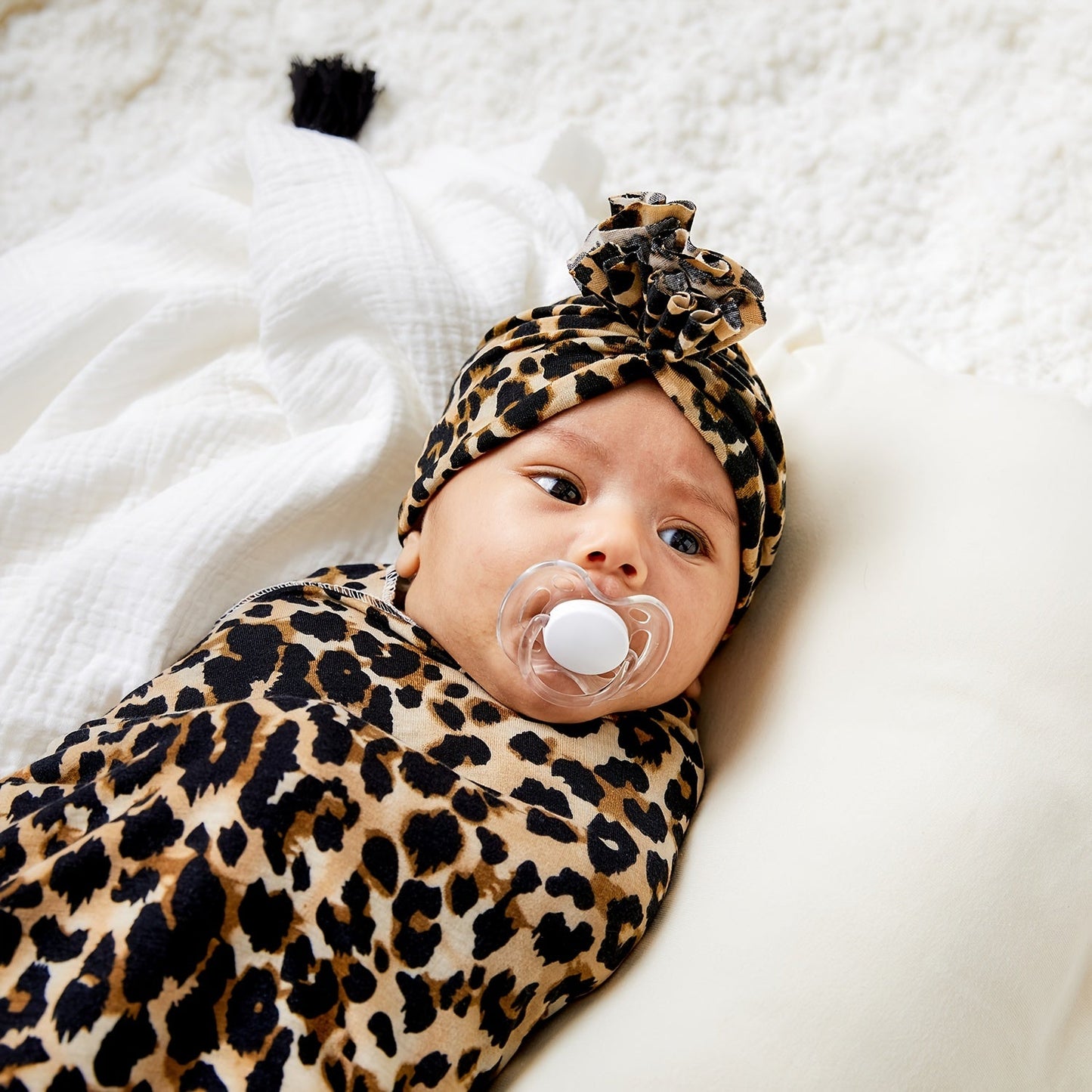 Leopard Print Baby Hat and Bag Towel Set, Throw Blanket for Infants 0-6 Months